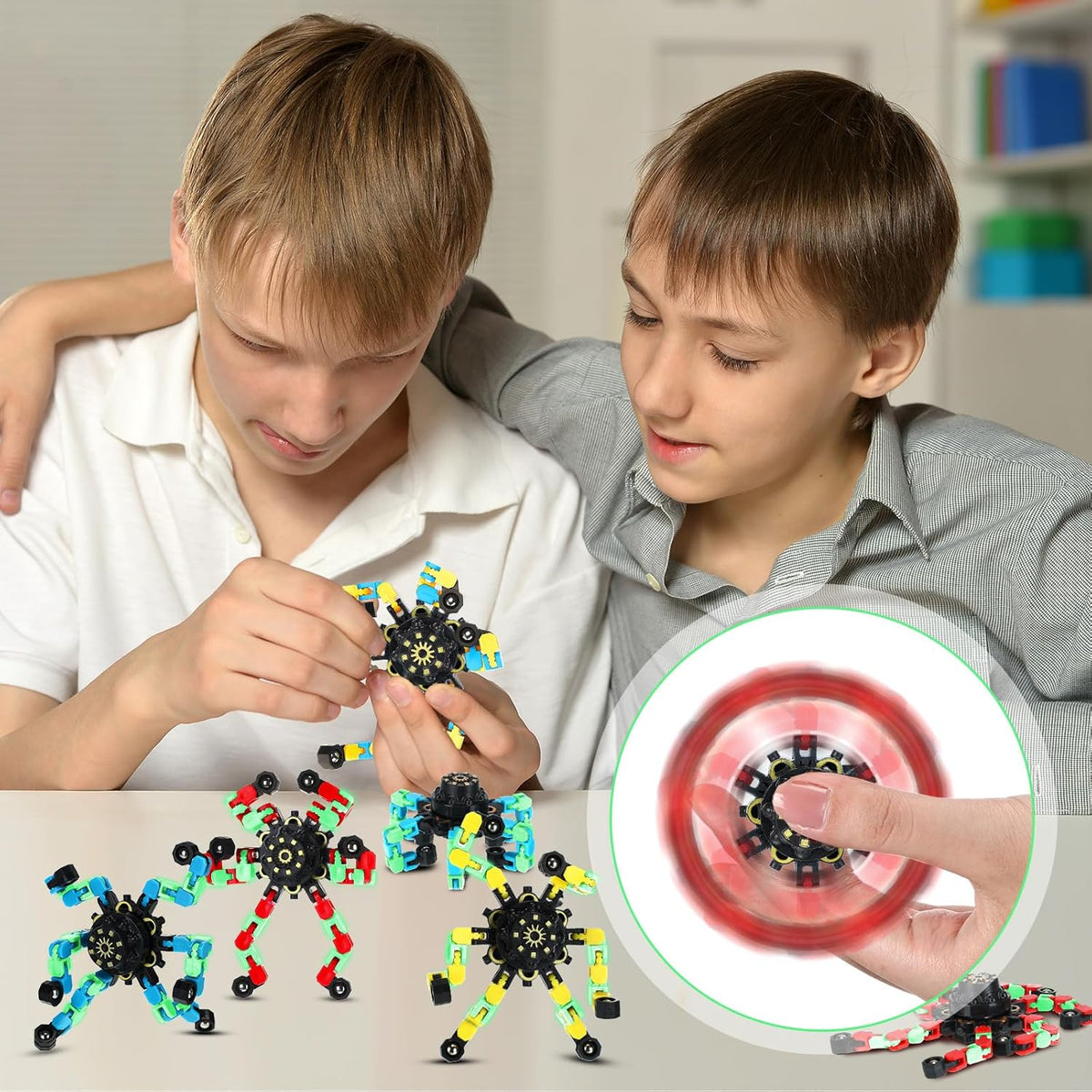 100 Pcs Funny Sensory Fidget Toy Bulk Transformable Chain Robot Finger Toys Fidget Spinners Stress