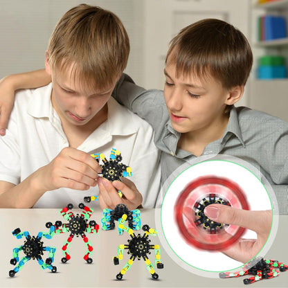 100 Pcs Funny Sensory Fidget Toy Bulk Transformable Chain Robot Finger Toys Fidget Spinners Stress