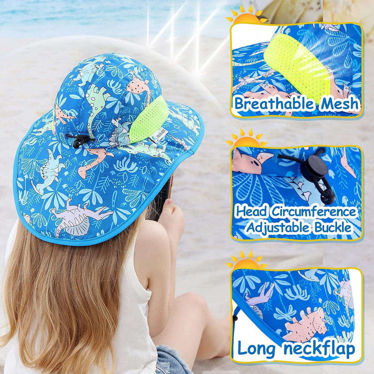 XIAOHAWANG Girls Sun Hat Baby Beach Hats Boys UPF 50+ Kids Summer Protection Cap Toddler Breathable