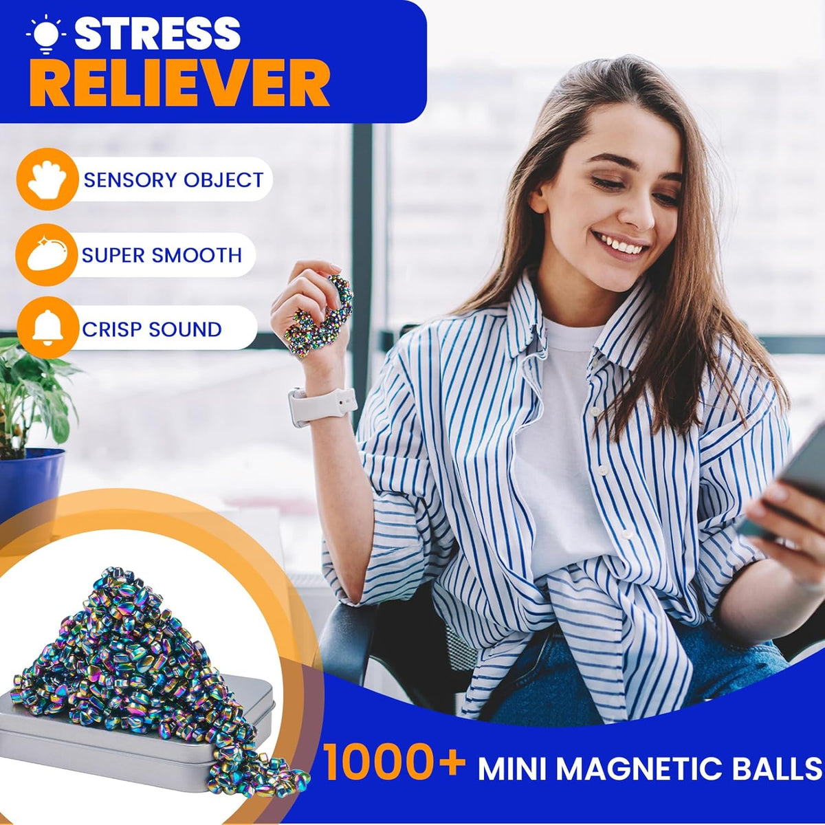 Magnetic Balls Over 1000 PCS Mini Rainbow Magnetic Putty, with 2 Big Smooth Magnetic Beads, Fidget