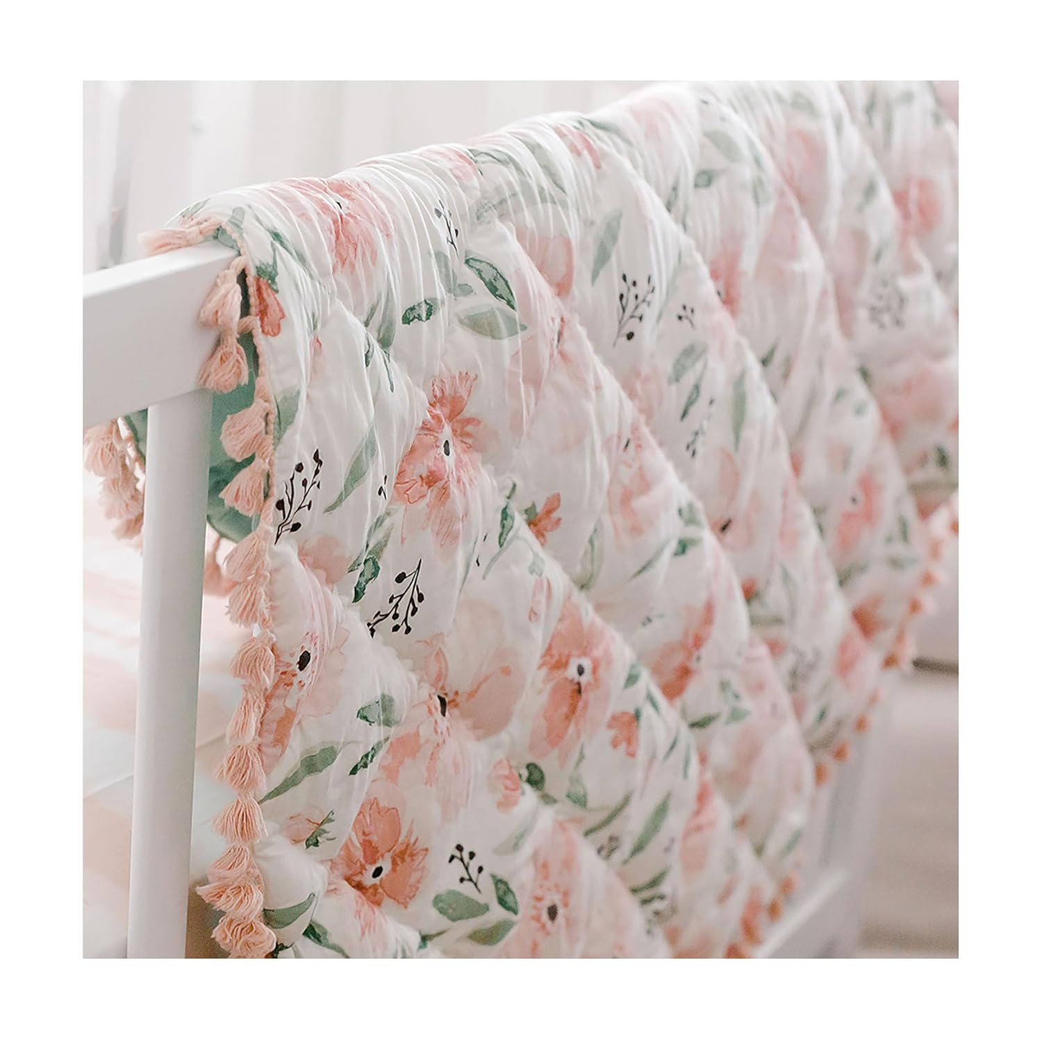Crane Baby Padded Floor Mat, Pink Floral Nursery Decor, Activity Mat, 40" x 40", Baby Tummy Time
