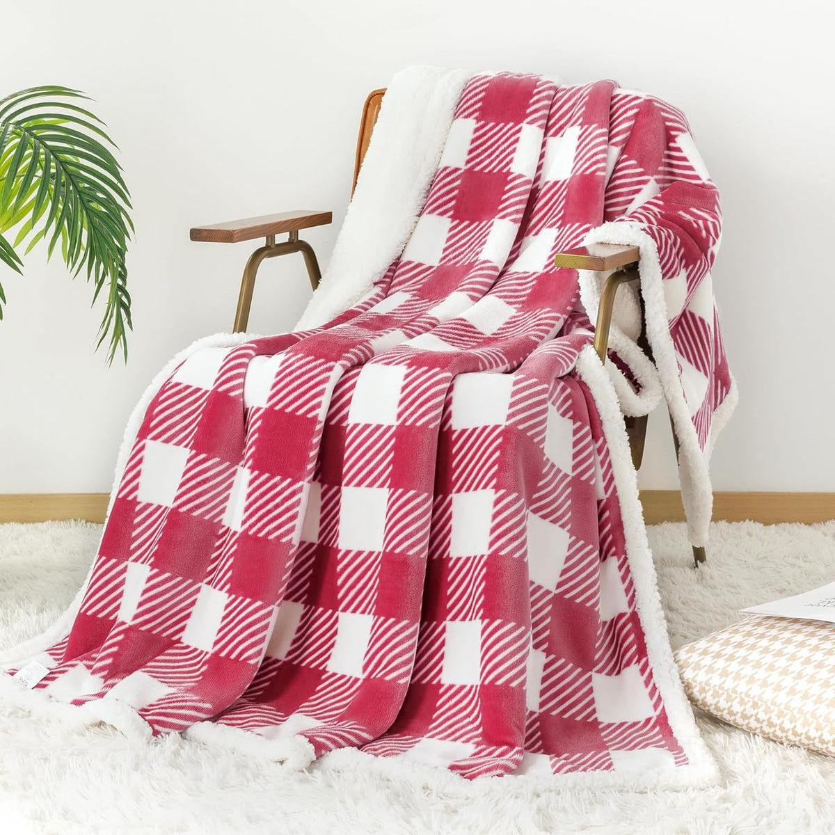 Touchat Sherpa Plaid Twin Blanket 60" X 70", Fuzzy Fluffy Soft Cozy Throw Blanket, Twin Size Plush