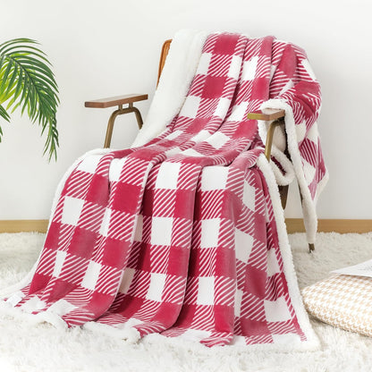 Touchat Sherpa Plaid Twin Blanket 60" X 70", Fuzzy Fluffy Soft Cozy Throw Blanket, Twin Size Plush
