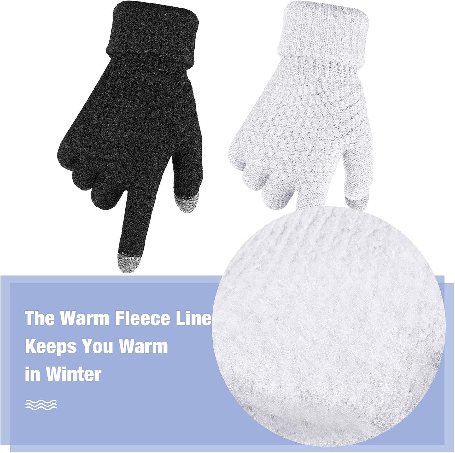Geyoga 2 Pairs Women's Winter Touch Screen Gloves Soft Warm Fleece Lined Knit Elastic Cuff Winter