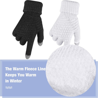 Geyoga 2 Pairs Women's Winter Touch Screen Gloves Soft Warm Fleece Lined Knit Elastic Cuff Winter