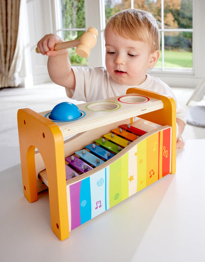 Hape Pound & Tap Bench with Slide Out Xylophone - Award Winning Durable Wooden Musical Pounding Toy