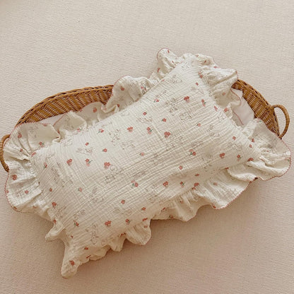 BuLuTu Rabbit Floral Toddler Pillowcase Muslin Cotton Kids Pillow Case Standard Size, 20"x26", Soft