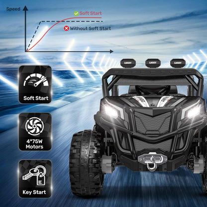 ANPABO 24V 4X4 Ride on Car Truck w/Remote Control, 4WD/2WD Switchable Kids UTV, 19" Spacious Seat