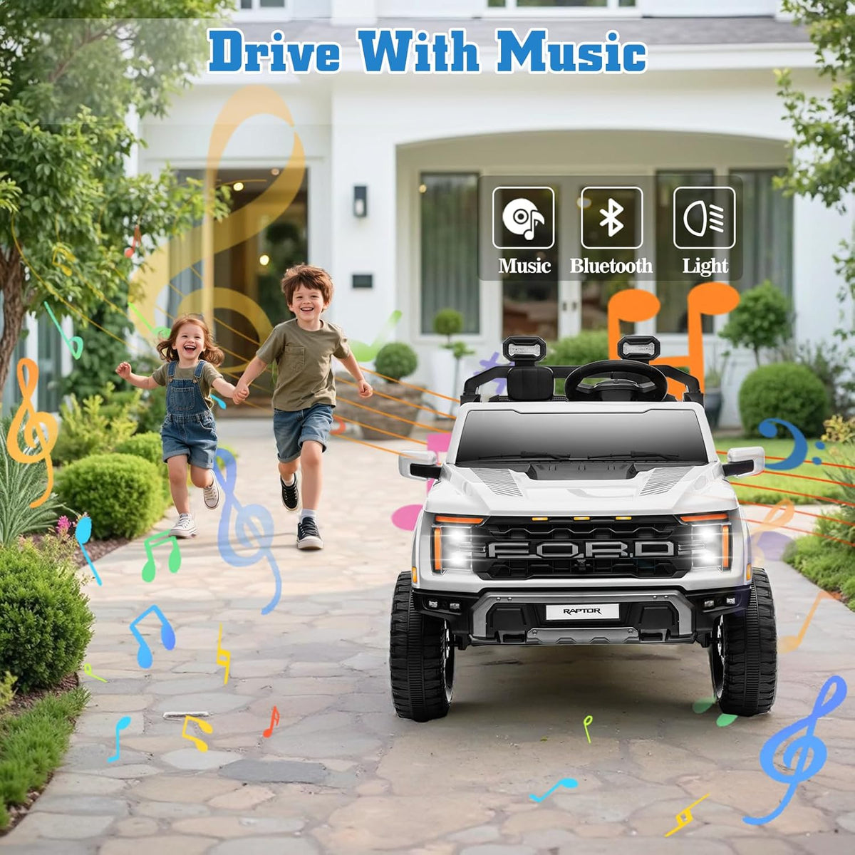 24V Ride on Car Licensed Ford F-150 Raptor, Kids Electric Car with Remote Control, LED