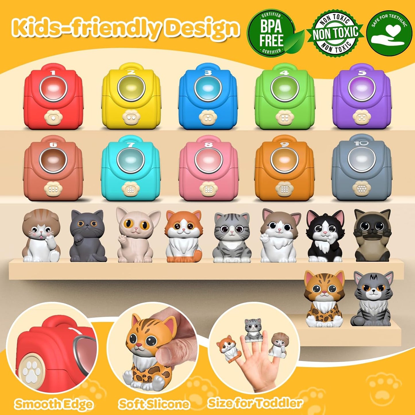 Learning Toy for Toddlers 1 2 3 Year Old, 20 Pcs Cat Toys for Kids, Counting, Matching & Sorting