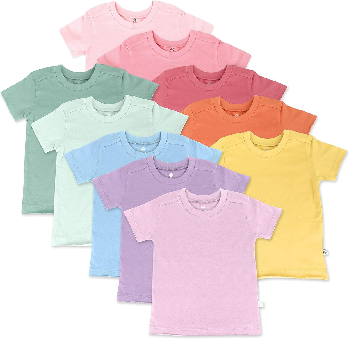 HonestBaby 10-Pack Short Sleeve T-shirts 100% Organic Cotton Baby, Toddler, Little Kids, Boys