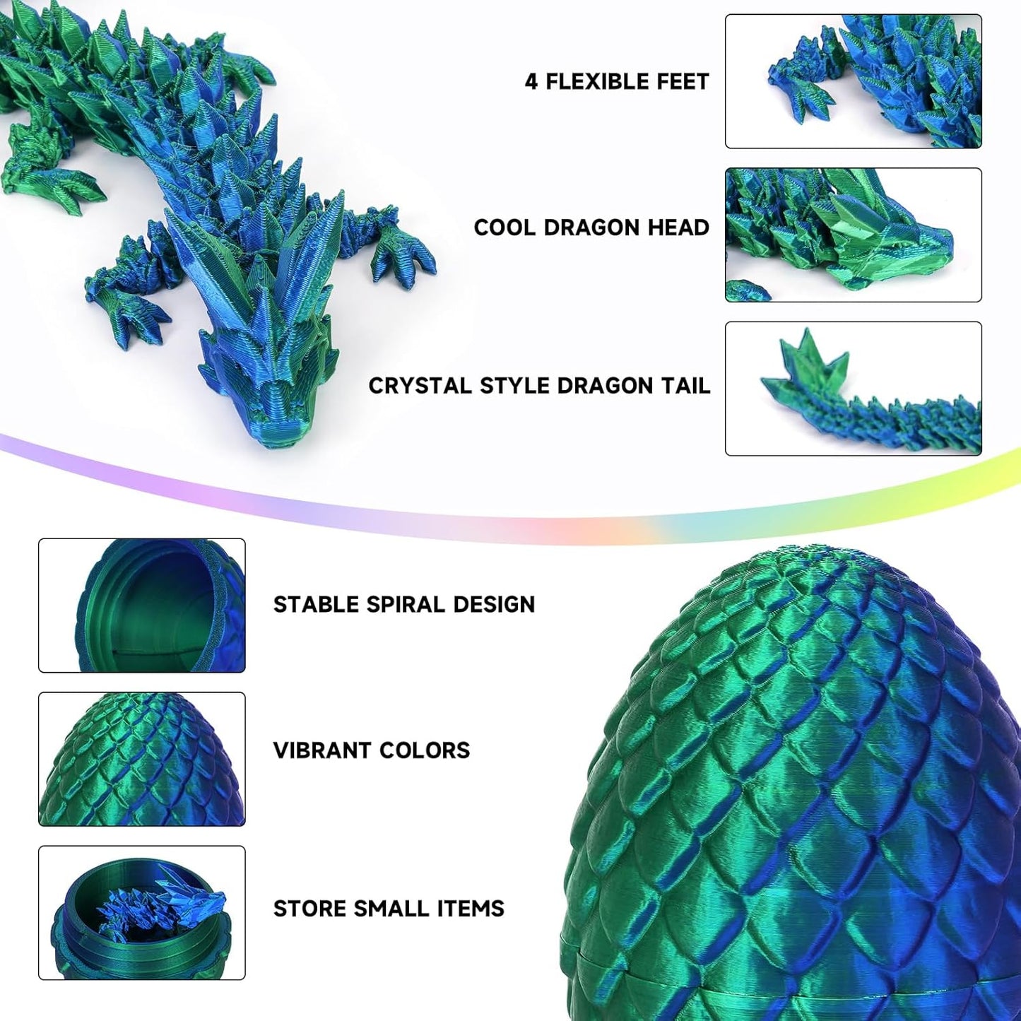 3D Printed Dragon Egg,Dragon Eggs with Dragon Inside,Crystal Dragon Fidget Toys,Full Articulated