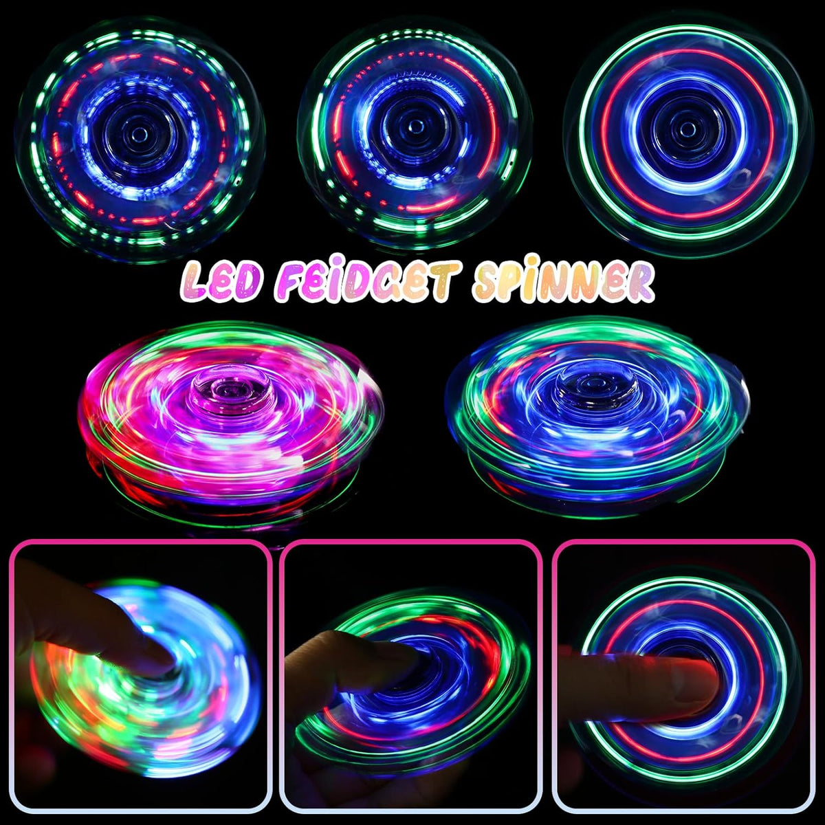 SCIONE 2Pack Fidget Spinners for Kids, LED Light up Sensory Fidget Toys for Kids Adults, Glow in