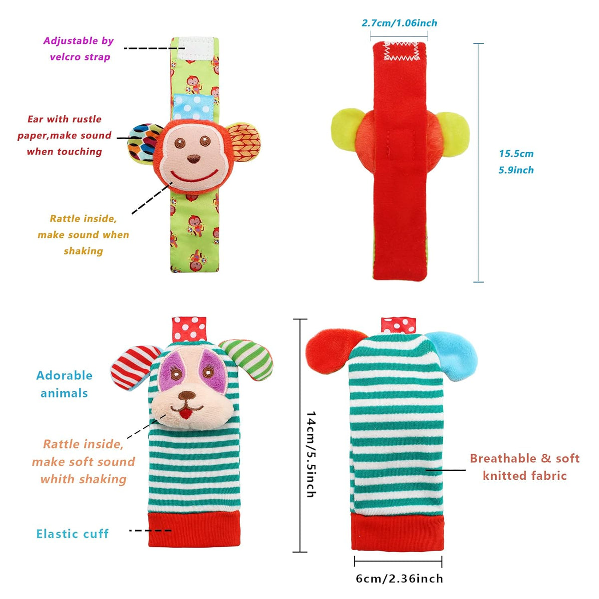 Wrist Rattles Foot Finder Rattle Toy for 0-4 Months Baby, Feet Leg Ankle Socks Arm Hand Bracelet