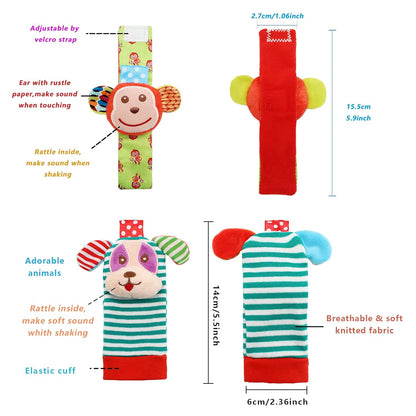 Wrist Rattles Foot Finder Rattle Toy for 0-4 Months Baby, Feet Leg Ankle Socks Arm Hand Bracelet