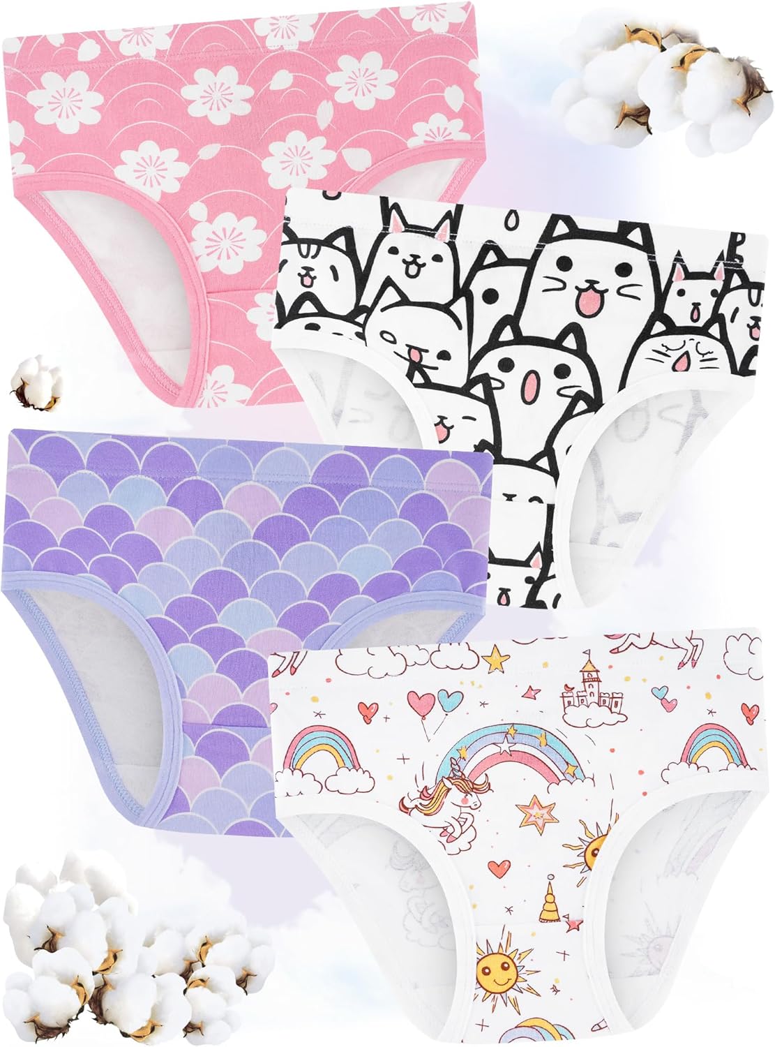 Girls' Underwear,Soft Cotton Tagless Panties for Toddlers' & Little Kids Comfort,Breathable