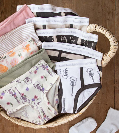 Burt's Bees Baby Toddler Girls' Underwear Set of 5 - Solids, Stripes,Prints, Tag-Free with Sizes