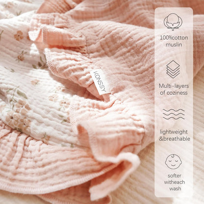 Konssy Flounce Muslin Baby Blankets, Cotton Crib Blanket for Baby Infant Toddler, Super Soft and