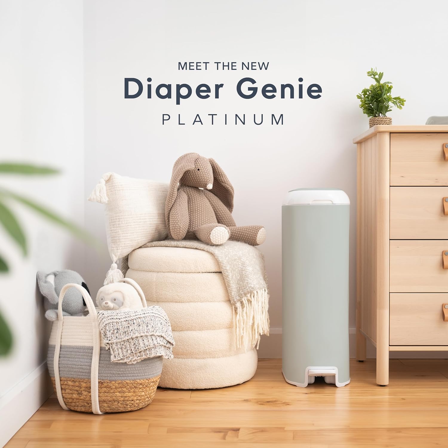 Diaper Genie Platinum Pail (Sage Green) is Made in Durable Stainless Steel and Includes 1 Easy Roll