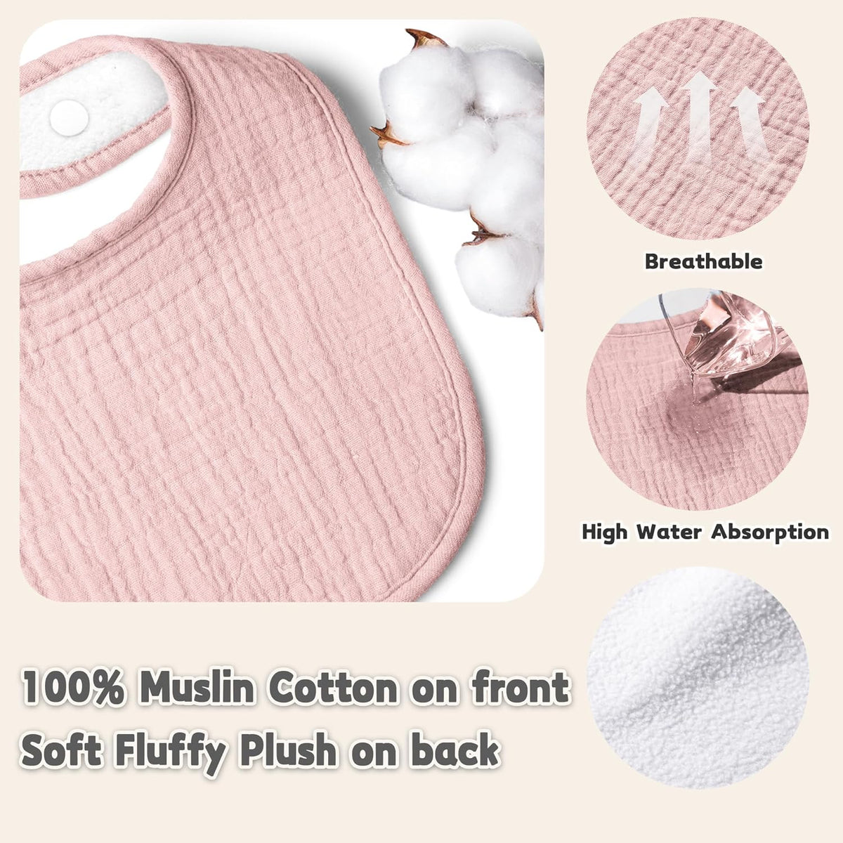 Susurration Muslin Baby Drool Bibs 10Pack Soft Square Adjustable Bandana Bibs for Unisex Baby Girls