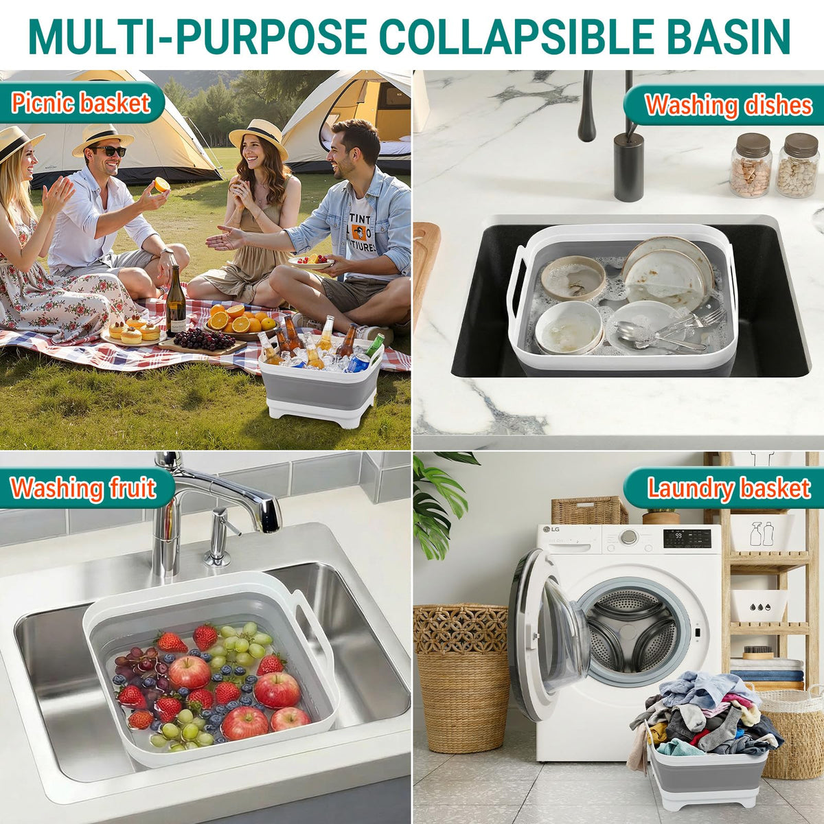 Yecuip Collapsible Baby Bottle Wash Basin w/Drying Rack & Drain Plug, Gray
