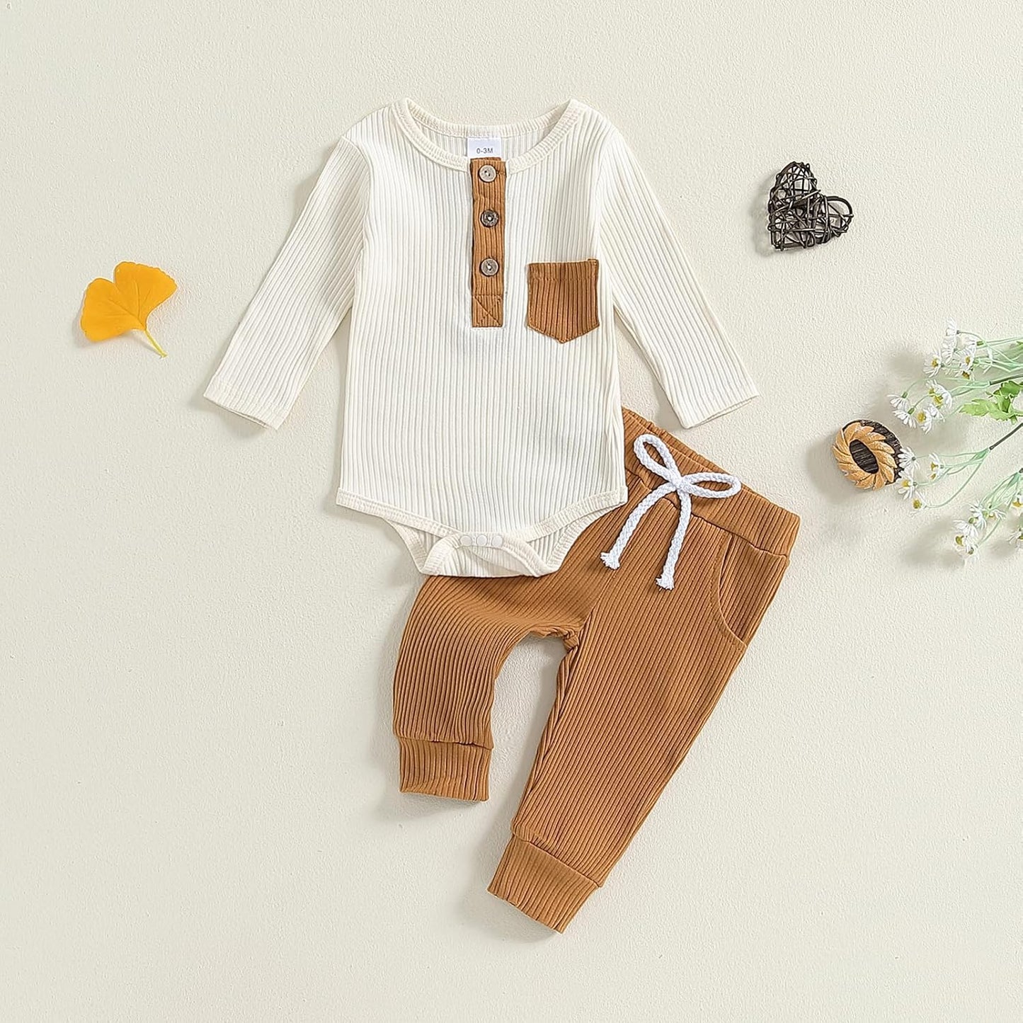 fhutpw Baby Boy Clothes 3 6 12 18 Months Ribbed Knitted Long Sleeve Romper and Pants Sets Newborn