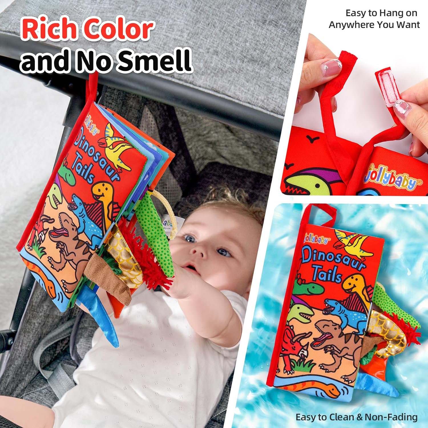 Jollybaby Baby Books 0-6 Months, Touch and Feel Crinkle Soft Cloth Books for Infants Babies