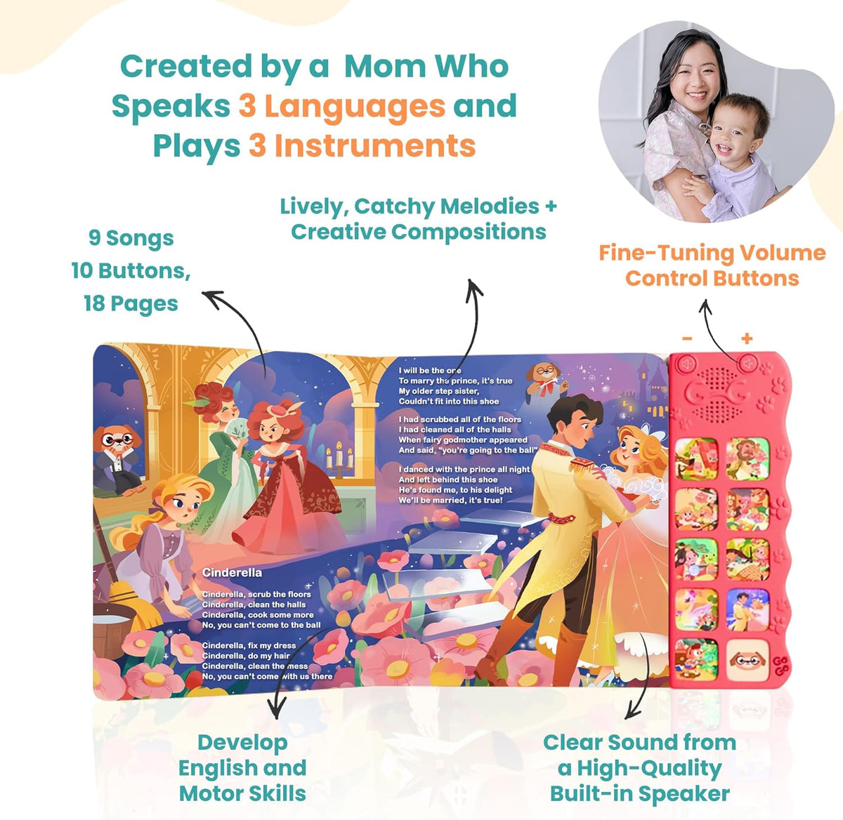 GO GO 9 Fairy Tale Songs: Interactive Sound Book, Musical Books for Toddlers 1-3, Talking Books for