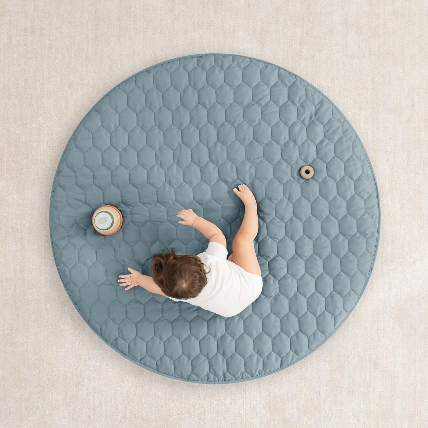 Comfy Cubs Round Kids Play Mat - Medium 48 inches Soft Quilted Baby Floor Mat with Non-Slip Bottom