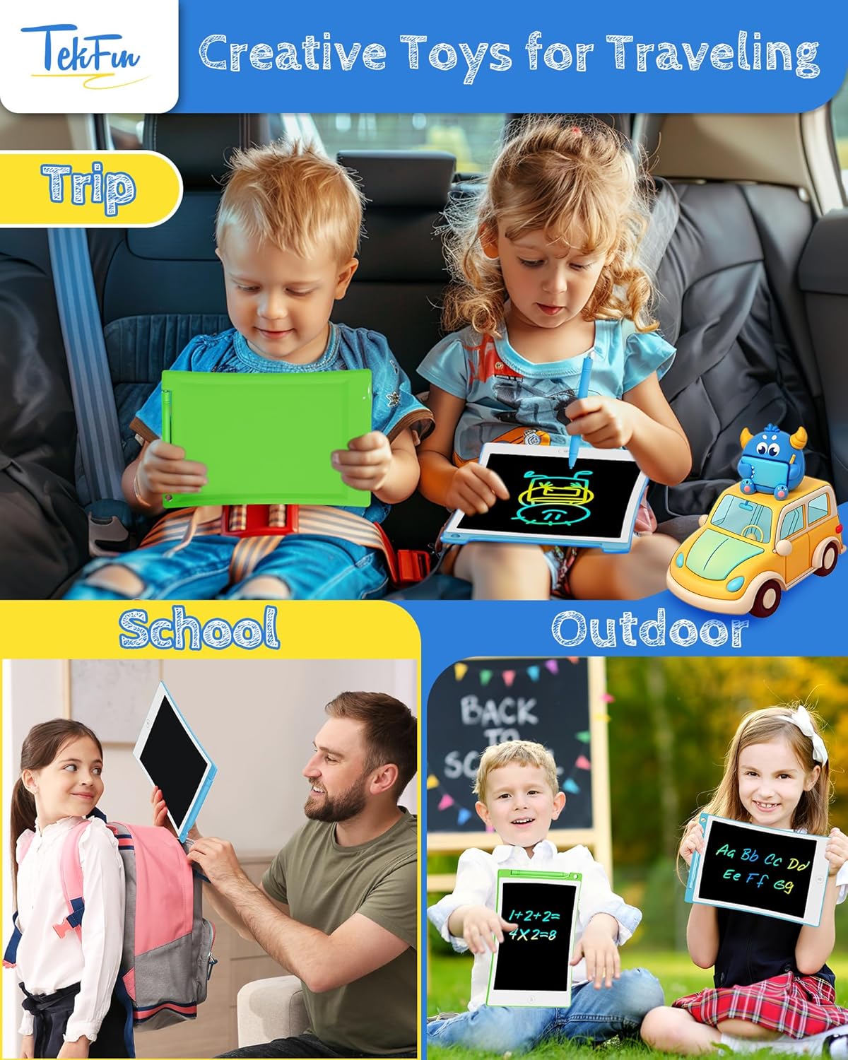 TEKFUN Toys for Kids, 10in 2 Pcs LCD Kids Writing Tablet Erasable Doodle Board Reusable Drawing Pad