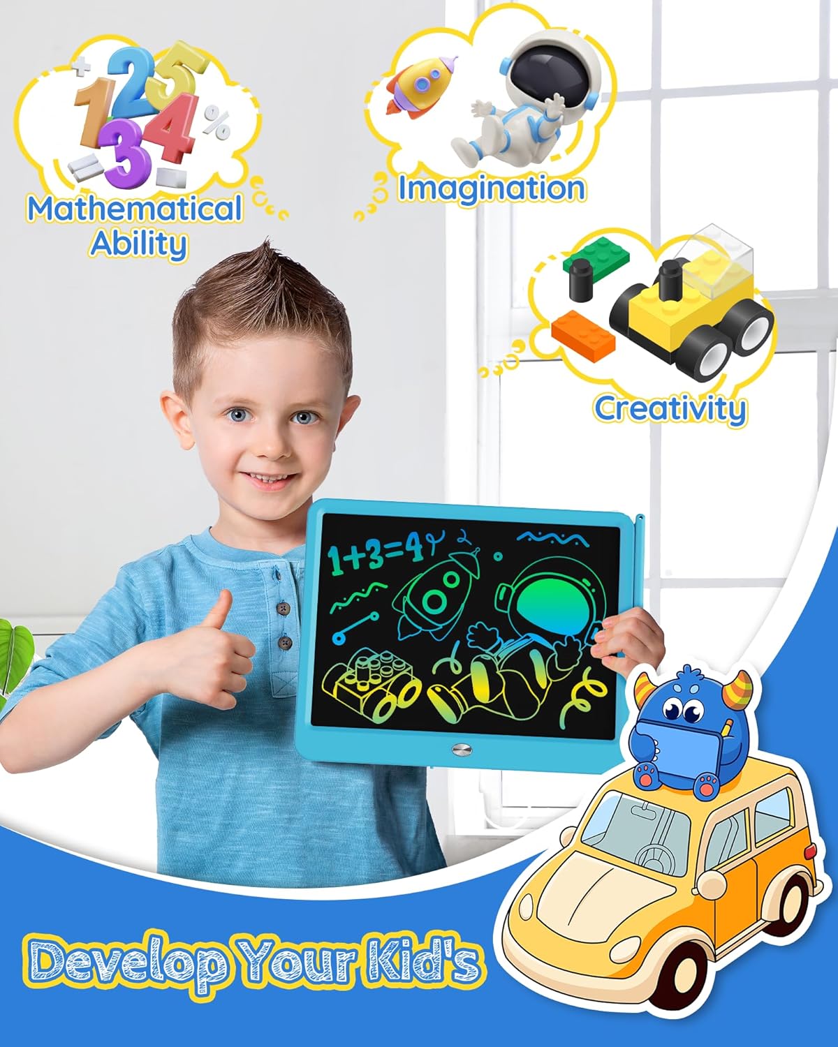 TEKFUN LCD Writing Tablet for Kids Boys Toys, 12 Inch Erasable Doodle Board Colorful Doodle Pad