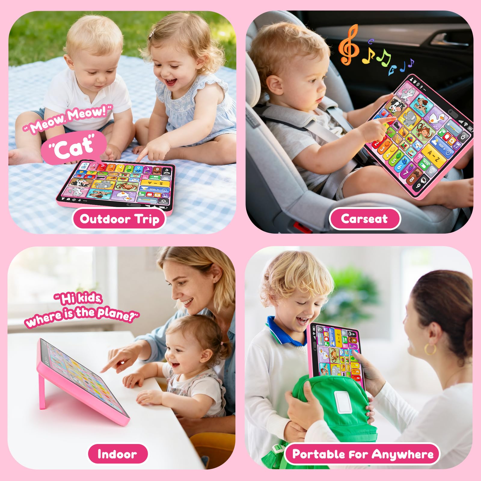 Trilingual Learning Toy Tablet with Music & Sound, Montessori Speech Therapy Toys for 1 Year Old