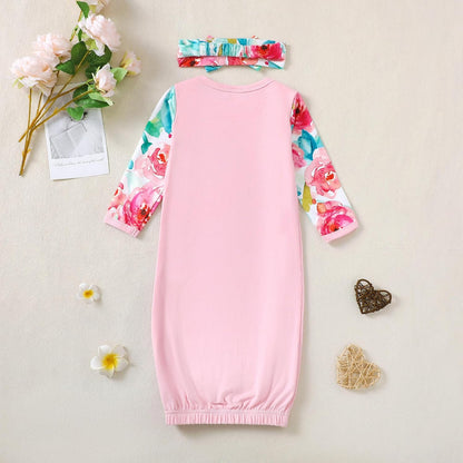 AMAWMW Newborn Baby Girl Little Sister Sleeper Gown Stripe Long Sleeve Nightgown Pajamas Gifts