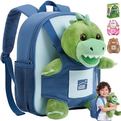 JOIEDOMI Toddler Backpack for Boys 2-4, 11" H Kids Backpack with Detachable Dinosaur Toy for 2 Year