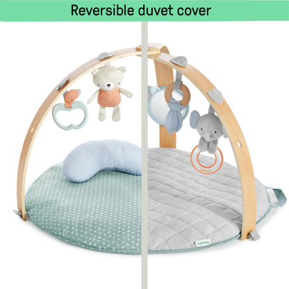 Ingenuity Cozy Spot Reversible Duvet Activity Gym & Play Mat with Wooden Toy bar - Loamy, Newborn