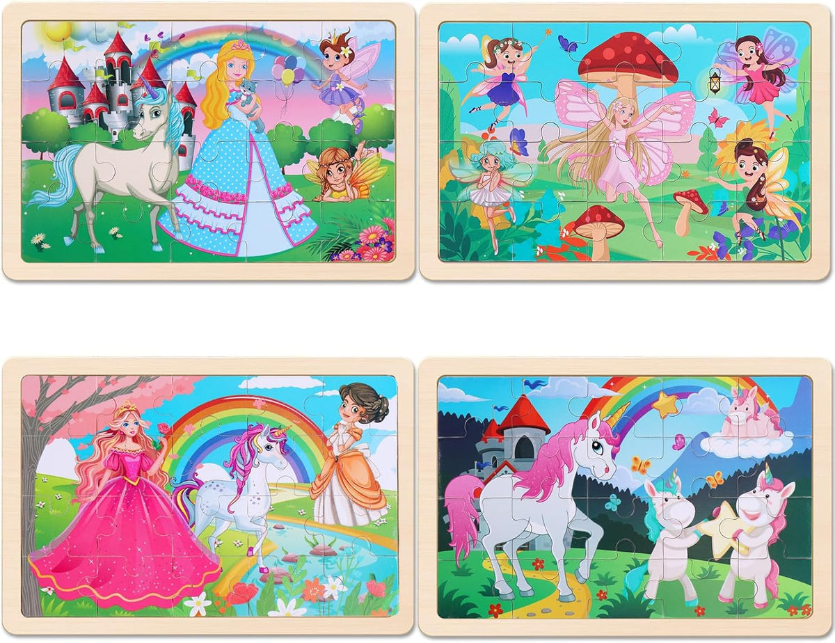 NASHRIO Wooden Educational Jigsaw Puzzles for Preschool Kids Ages 3-5, 4-Pack with 20 Pieces
