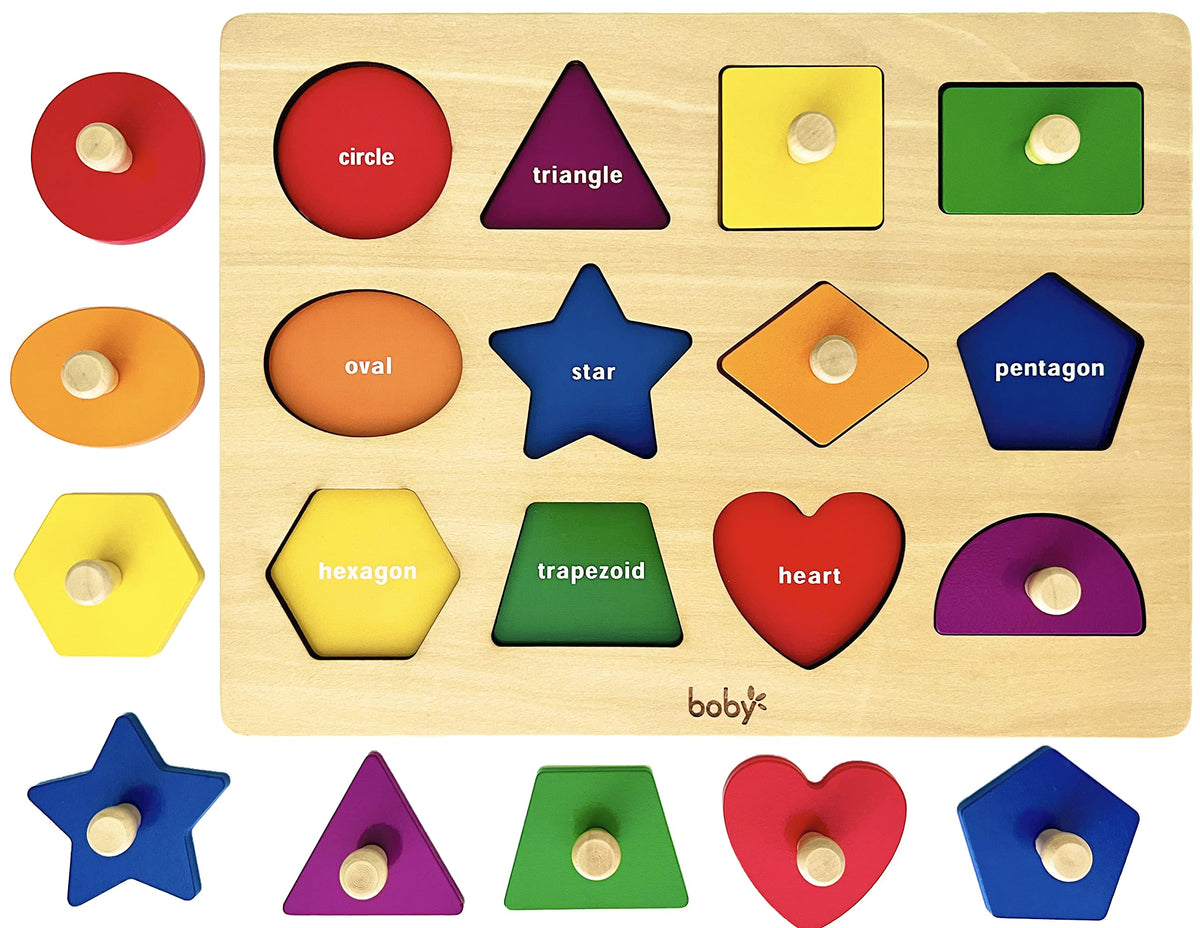 Dailyfunn Montessori Toy Shape Peg Puzzles Baby Puzzle 12-18-24 Months with Knob for