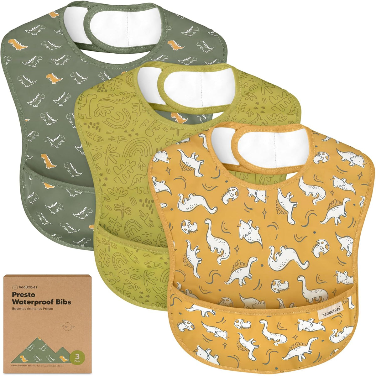 3-Pack Waterproof Baby Bibs for Eating - Lightweight Toddler Feeding Bibs with Large Food Catcher