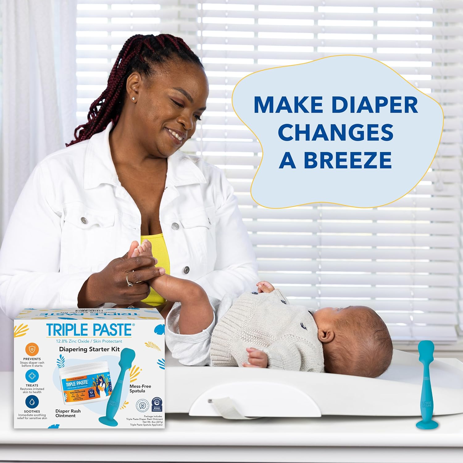 Triple Paste Diaper Rash Cream and Spatula Bundle - 8 oz Zinc Oxide Ointment and Spatula Treatment