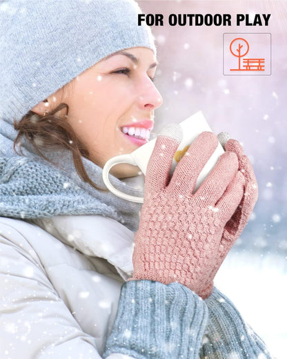 Geyoga 2 Pairs Women's Winter Touch Screen Gloves Soft Warm Fleece Lined Knit Elastic Cuff Winter
