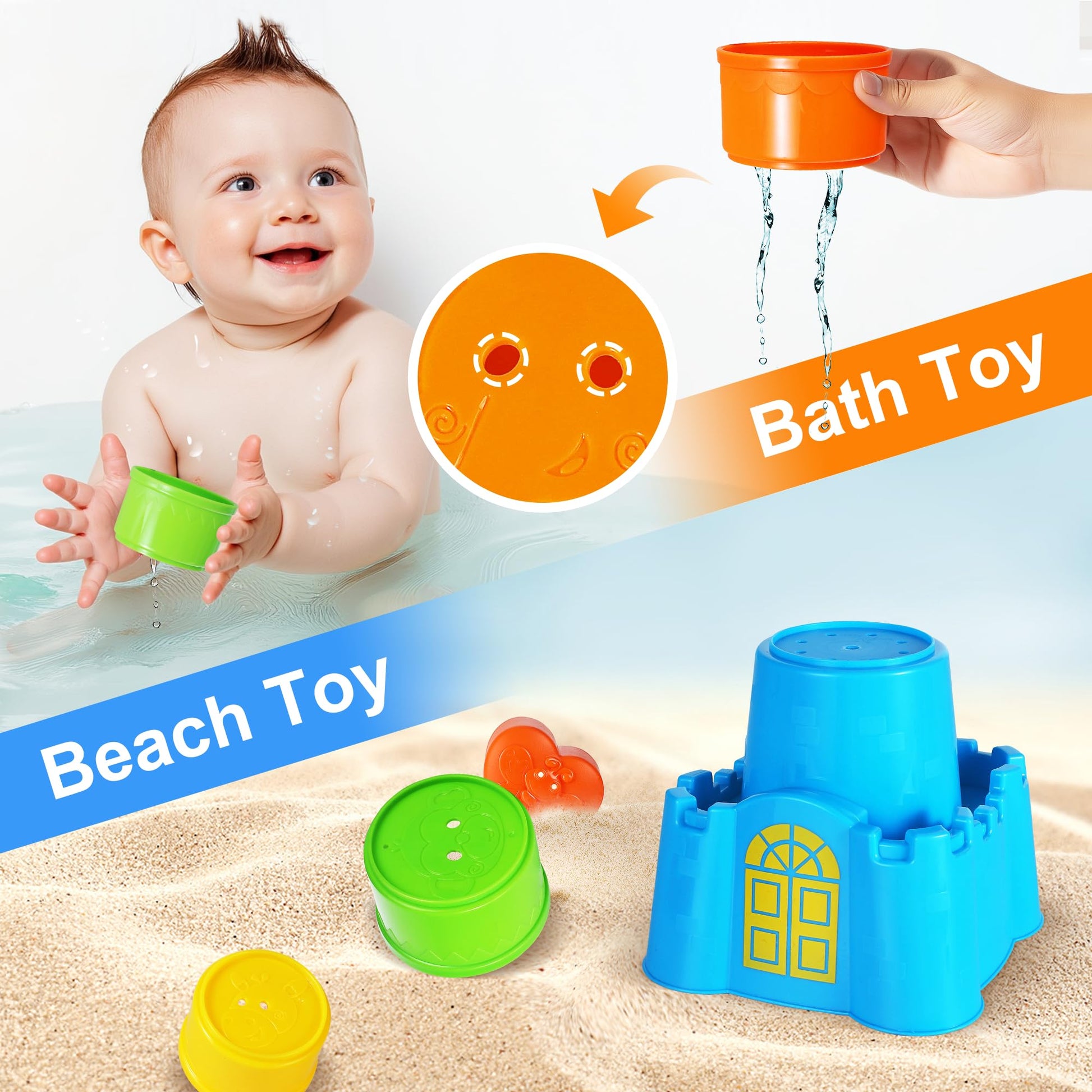 iPlay, iLearn Baby Stacking Cup Toy, Toddler Stackable Block w/Shape Sorter