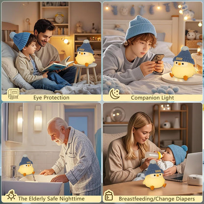 Penguin Lamp with Knit Hat,Kawaii Penguin Night Light,Food Grade Silicone,Dimmable Nursery