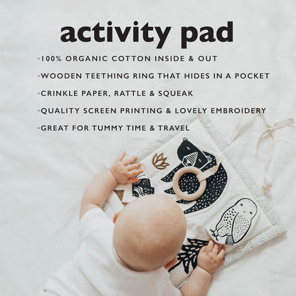 Wee Gallery Woodland Activity Pad Organic Baby Play Mat with Sensory Toys, High Contrast Newborn