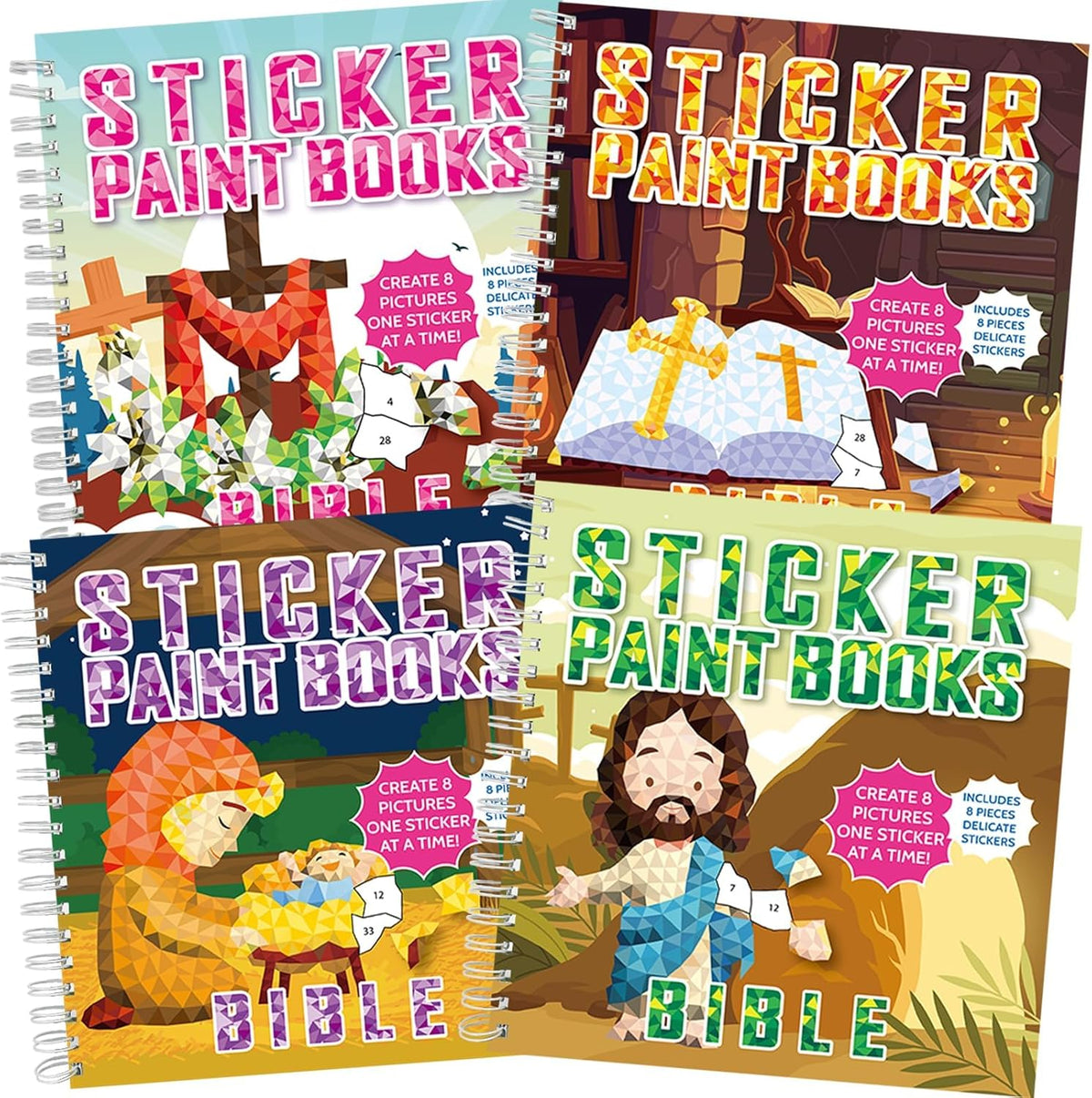 4Pcs Bible Paint by Sticker Books Sticker by Number Books Activity Book Stickers Puzzle Book
