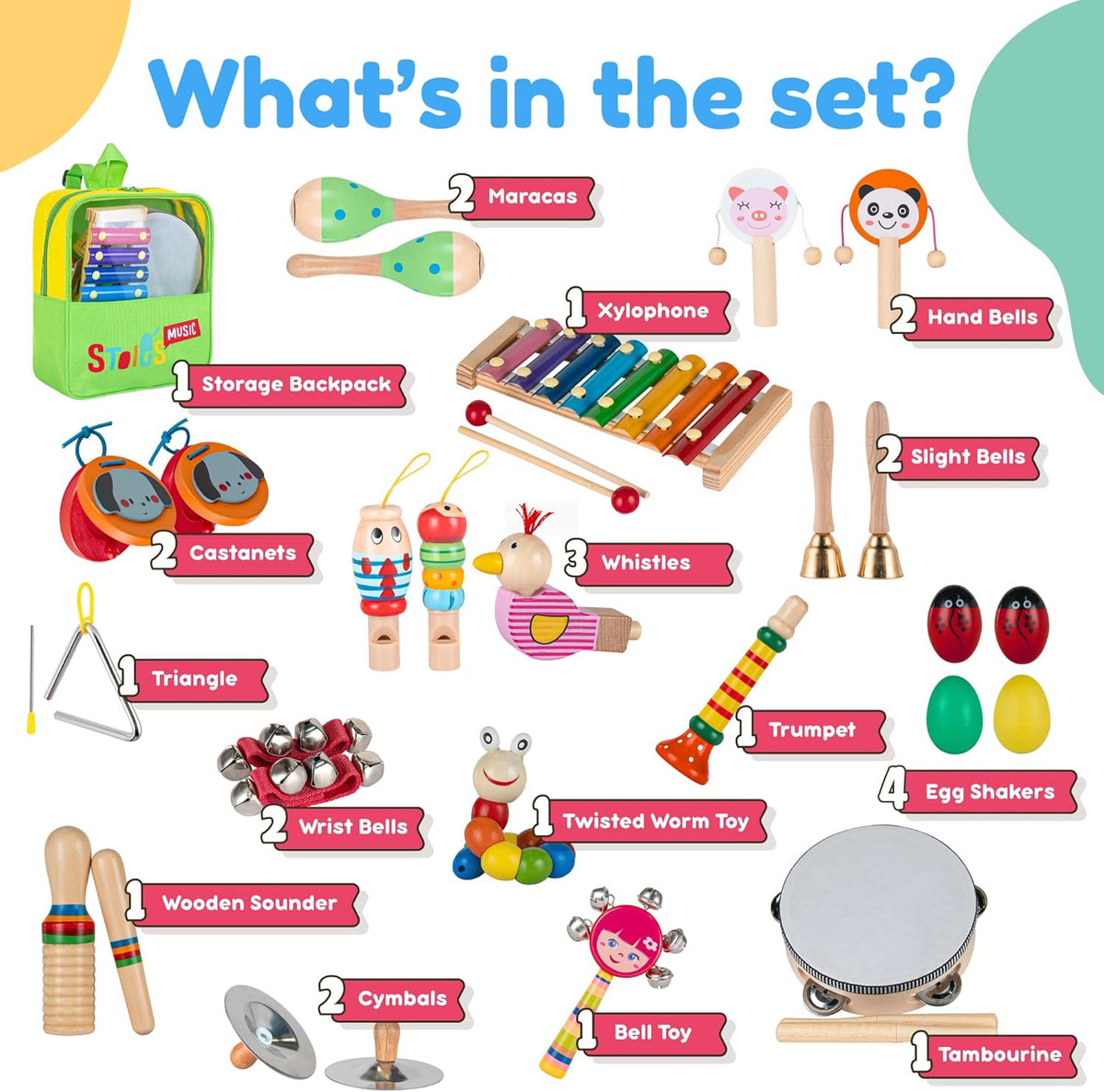 Stoie's Wooden Kids Musical Instruments for 1-5 Years Old, Baby Percussion Toys with Xylophone
