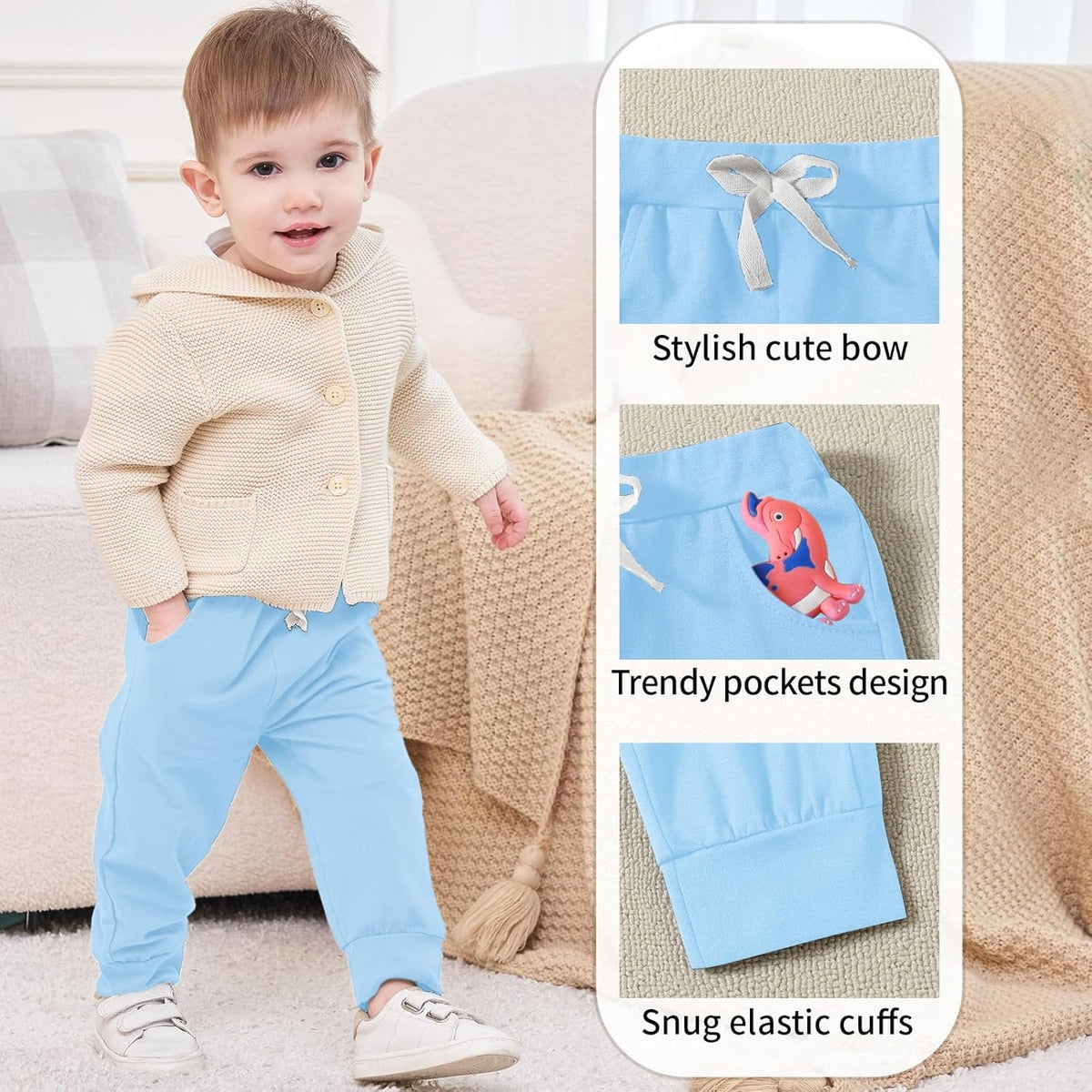 DREAM BUS Pack of 3 Toddler Jogger Pants with Pocket Toddler Boy Sweatpants Baby Boy Pants Infant
