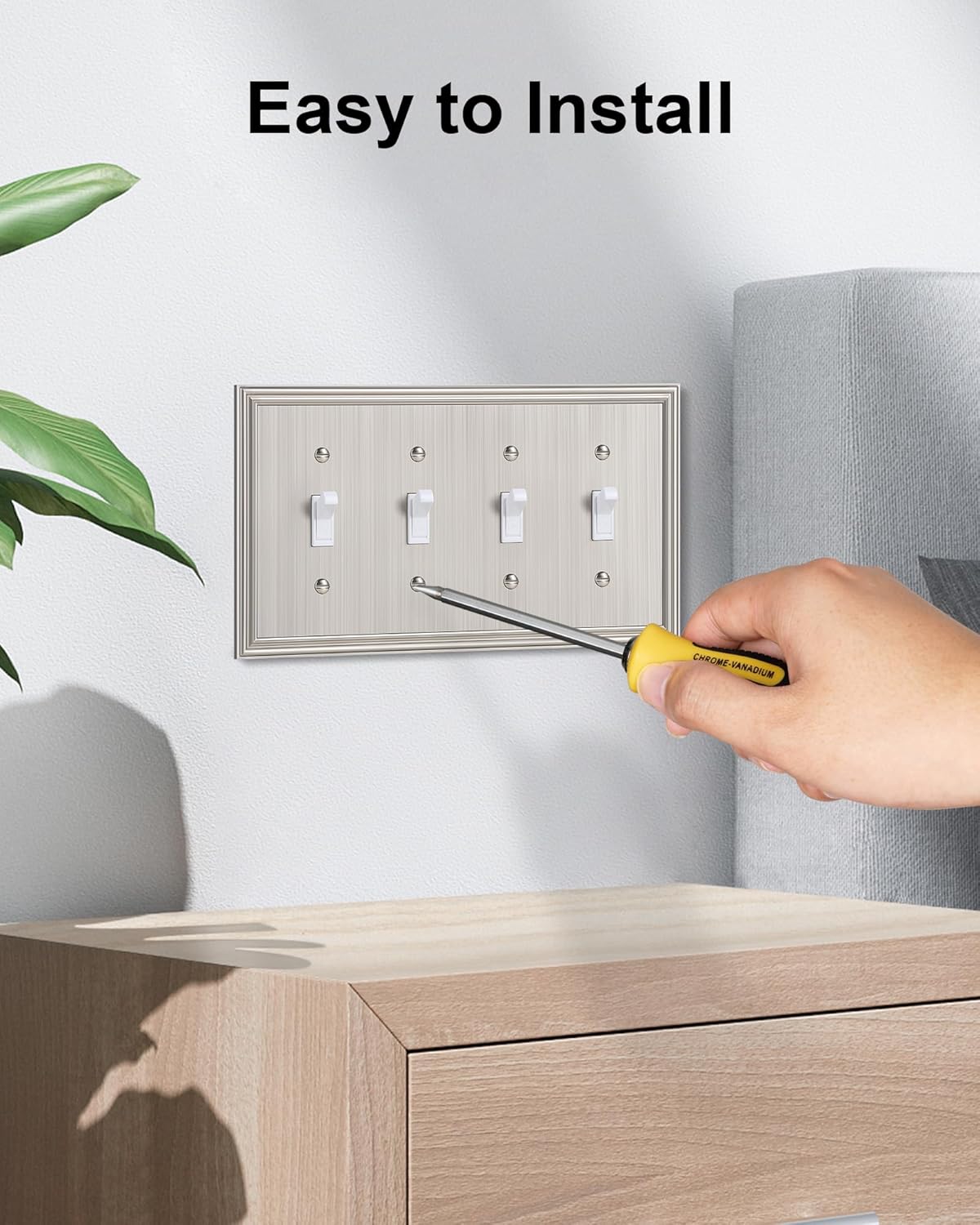 2-Pack Quad Toggle Light Switch Cover Plate, Durable Zinc Alloy Decorative Switch Plate Covers