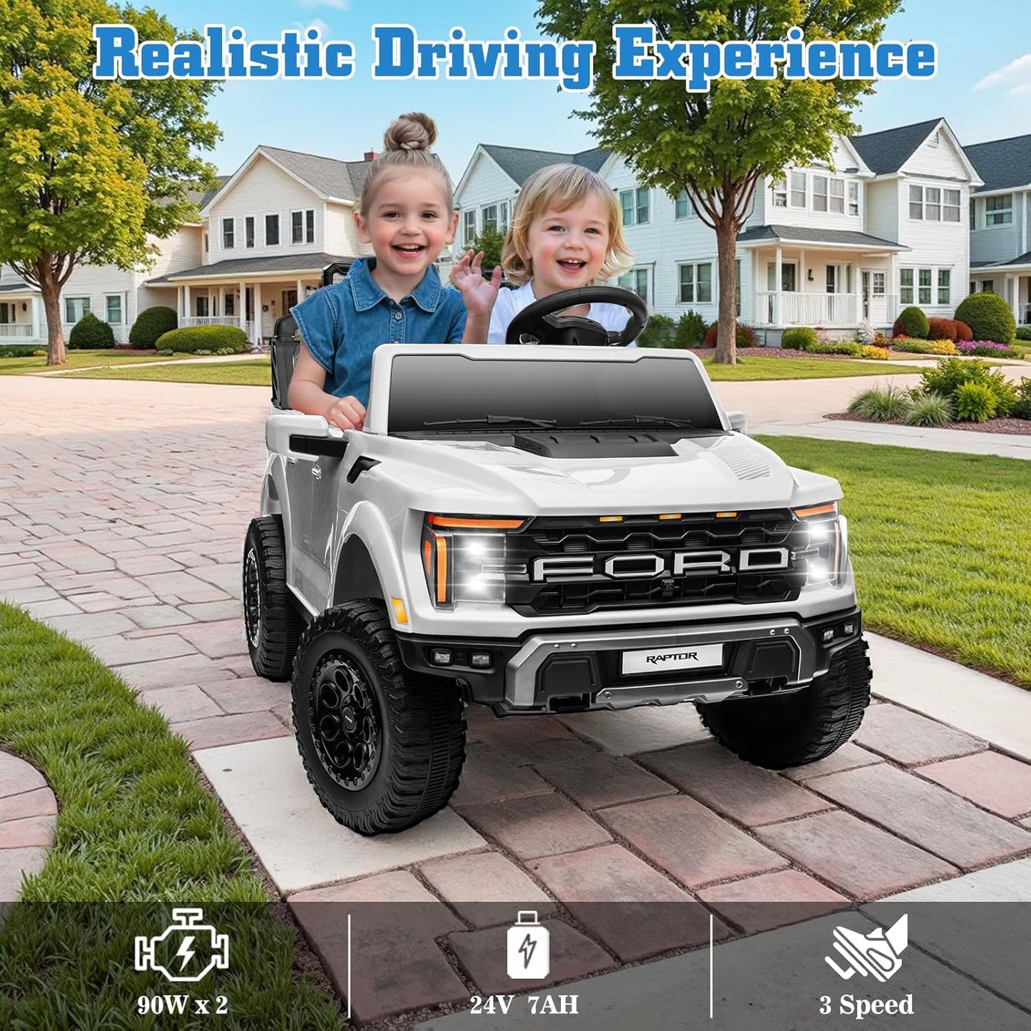 24V Ride on Car Licensed Ford F-150 Raptor, Kids Electric Car with Remote Control, LED
