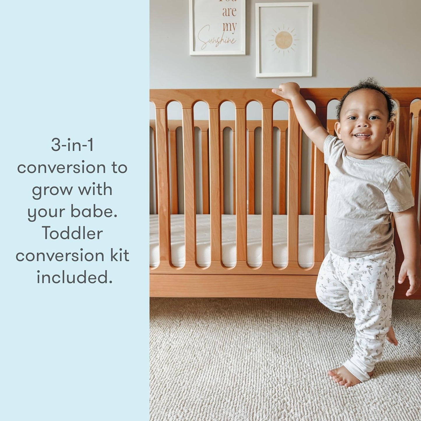 Newton Baby Galileo Standard Crib, Solid Beech Wood in Chestnut Color, 3-in-1 Convertible Crib with