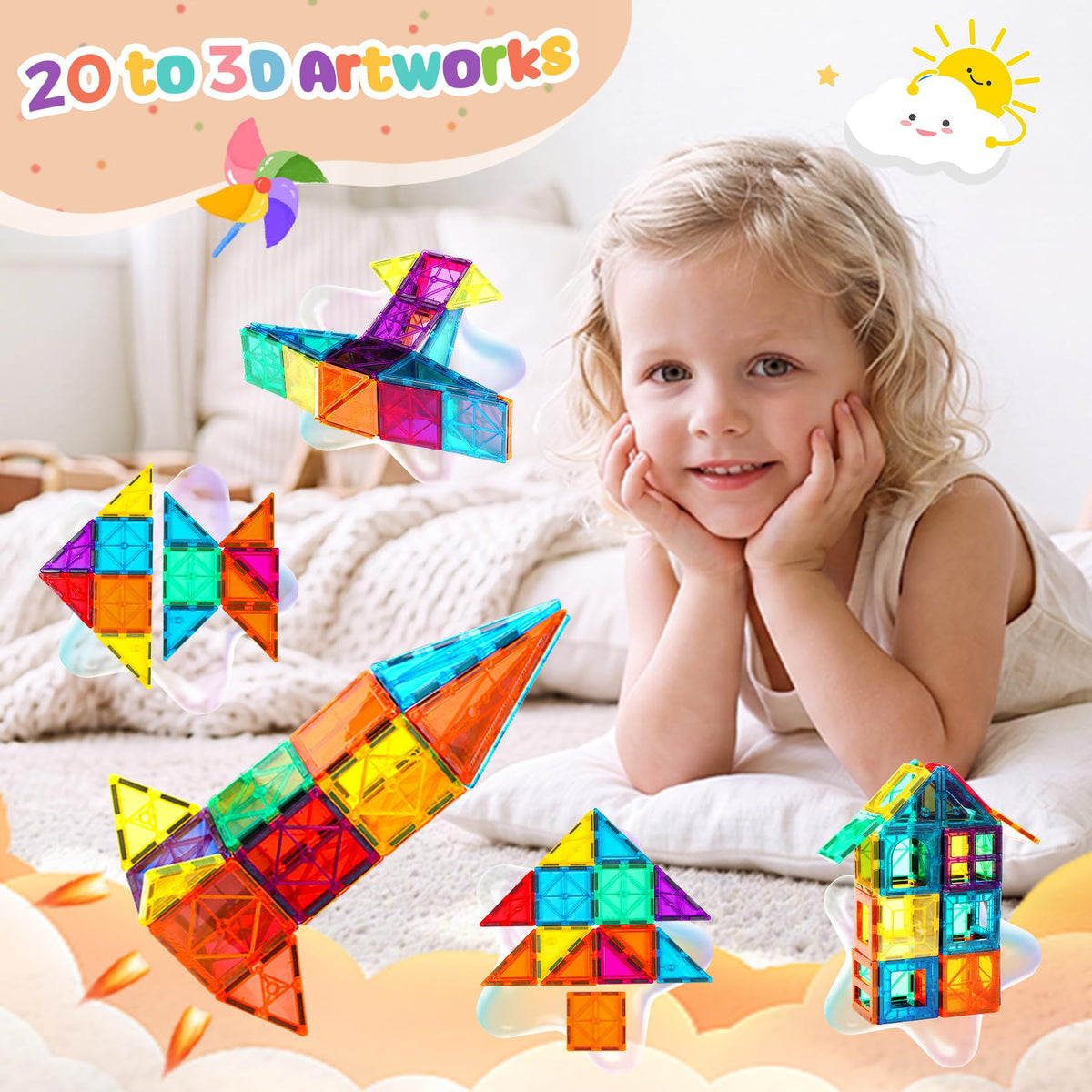 FNJO Magnetic Tiles, 110PCS Magnet Building Set, Magnetic Building Blocks, Construction STEM